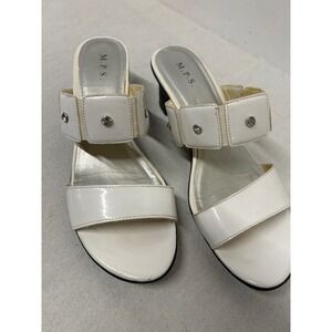 MPS Womens White‎ Slip On Open Toe Block Heel Sandals Size 7.5 M Romana